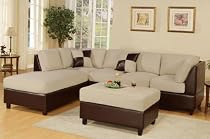 Sofa Sectional Set (Chaise Left) with Ottoman in Mushroom - F7618