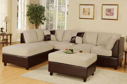 Sofa Sectional Set (Chaise Left) with Ottoman in Mushroom - F7618