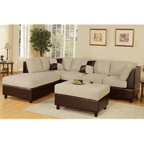 Sofa Sectional Set (Chaise Left) with Ottoman in Mushroom - F7618