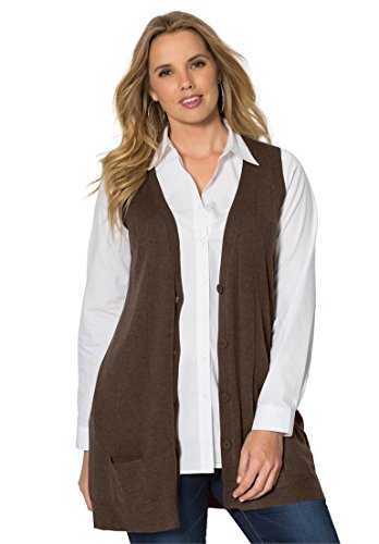 Roamans Women's Plus Size Fine Gauge Long Sweater Vest