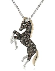 XPY Sterling Silver and 14k Yellow Gold Brown Diamond Horse Pendant Necklace, 18"