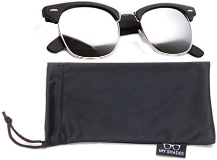 Wayfarer Sunglasses Classic 80's Vintage Style Design (1/2 Frame Silver Mirror Matte Frame w/Pouch)