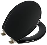Mayfair 30NISL 047 Designer Series Wood Toilet Seat with Brushed-Nickel Whisper-Close Hinges, Round, Black
