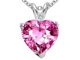 2.03 cts Lab Created Heart Pink Sapphire and Genuine Diamond Pend - 14kt White or Yellow Gold