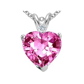 2.03 cttw Lab Created Heart Pink Sapphire and Genuine Diamond Pend - 14kt White or Yellow Gold