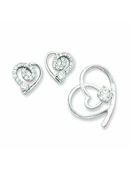 Genuine .925 Sterling Silver CZ Heart Slide & Earring Set. 100% Satisfaction Guaranteed.