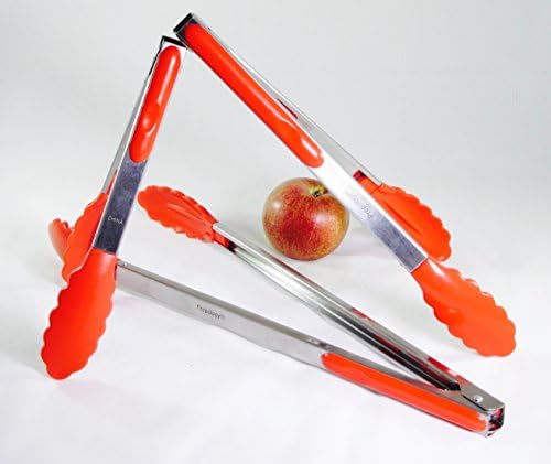 Prepology 3-piece Tong Set with Silicone Accents and Locking Feature (RED)