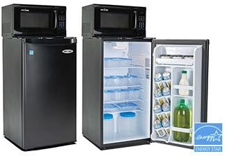 Black Microwave and 3.3 cu. ft. Mini Refrigerator Combo with Beverage Dispenser and Automatic Defrost, with One Wall Plug