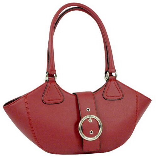 Dasein Women's Inspired Buckle Front Leather Like Shoulder Handbag -Red