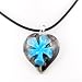 Murano Glass Aqua Lily Flower Heart Pendant 18 Inch Rubber Cord Necklace 925 Sterling Silver Clasp
