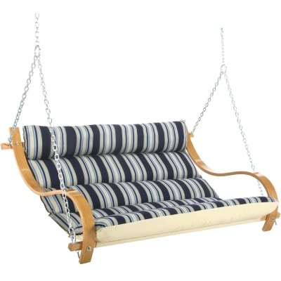 Hatteras Hammocks CMNX Mariner Series Deluxe Cushioned Double Swing with Oak Arms, Hamptons Summer Stripe