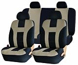 Universal Full Set of Car Seat Covers - Double Stitched Racing Style - Black and Beige Uaa003