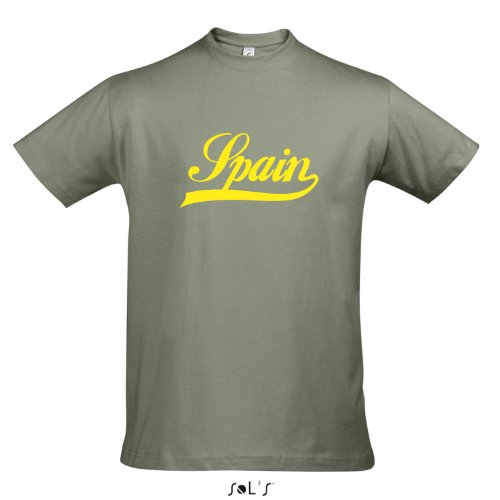 T-Shirt Spanien Oldschool Spain LÄNDERSHIRT EM / WM FAN Trikot S-XXL , Khaki – gelb , S