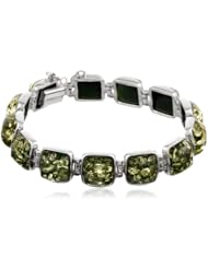 Green Amber and Sterling Silver Modern Link Bracelet 7"