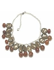 Gemwala Handmade 16" 1-Strand Sterling Silver, Smoky Quartz, and Carnelian Gemstone Necklace