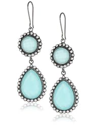 Faceted Chalcedony Pear Shape and Round Bead, Cubic Zirconia and Gun Metal Grey Sterling Silver Drop Earrings