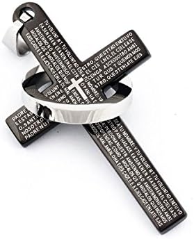 Ximoon Bible Crosses Ring Titanium Stainless Steel Couples Valentine Necklace Set Pendants (Black)