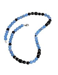 Diamond Pave Black Onyx & Blue Agate Beads Strand Necklace Silver Jewelry