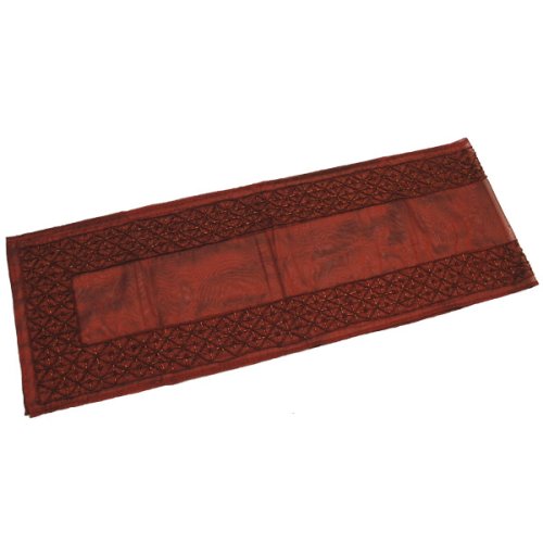 Sheer Metallic Hand Beaded Table Runner - Burgundy