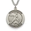 Sterling Silver 7/8" Round St. Michael, Patron of Police Officers Medal on 24" Chain