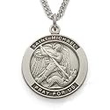Sterling Silver 7/8" Round St. Michael, Patron of Police Officers Medal on 24" Chain