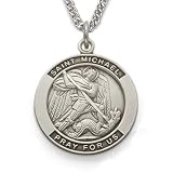 Sterling Silver 7/8 Round St. Michael, Patron of Police Officers Medal on 24 Chain