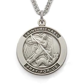 Sterling Silver 7/8" Round St. Michael, Patron of Police Officers Medal on 24" Chain