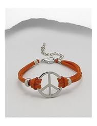 Orange Peace Symbol Artificial Suede Leather Bracelet In White Base