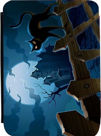 Rikki KnightTM Halloween Blue Sky Black Cat Kindle® FireTM Notebook Case Black Faux Leather - Unisex - Ideal Gift for all occassions!