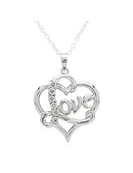 DiAura Sterling Silver Diamond-Accent Heart with Love Pendant Necklace, 18"
