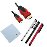 GTMax 6FT Micro HDMI Cable(Red/Black) + Stylus (Silver/Black/Red) for Samsung ATIV TAB ;Acer ICONIA W510 W700 A110 A700 ;Asus VivoTab RT TF600T;Transformer TF700T TF300 TF201 ;Motorola XOOM 2; Sony Ericsson Xperia P LT22i ; Xperia S LT26i