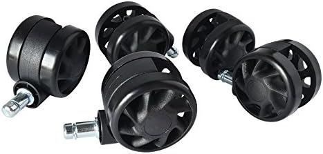 KAPOGEE KC-102 Highest Quality High/Low Temperature Design Casters for Office Chairs, Large 60mm (2 3/8"), Durable P6 Polyamide Material, 11mm Standard Stem, Set of 5, Safe on Hardwood Floors