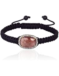 Diamond Pave Multi Sapphire Charm Macrame Stretch Bracelet Handmade Silver Jewelry