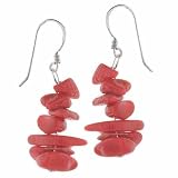 Sterling Silver Pink Genuine Sea Bamboo Coral Chip Earrings