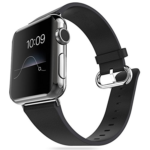 Apple Watch Band, J&D [Modern Series] 42mm Genuine Leather Strap Wrist Band Replacement w/ Metal Clasp Adapter for Apple Watch All Models 42mm (Black)