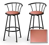 2 Peach Vinyl Specialty / Custom Black Barstools with Backrest Set