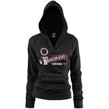 NCAA Washington State Cougars Ladies Black Rugby Distressed Deep V-neck Hoody Sweatshirt