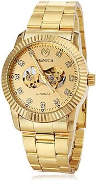 Watch Shout Men's Auto-Mechanical Luxury Gold Skeleton Steel Band Wrist Watch