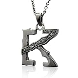 Men's Black Sterling Silver Alphabet Initial K Black Diamond Pendant Necklace - 0.11 carat