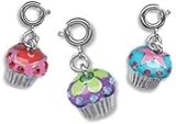 CHARM IT© Cute 3D Star, Heart or Flower Decorated Cup Cake Charm with Crystals ~ YOU CHOOSE COLOR!