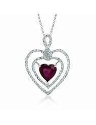 18K White Gold Ruby and Diamond Heart Shaped Pendant -- LIFETIME WARRANTY