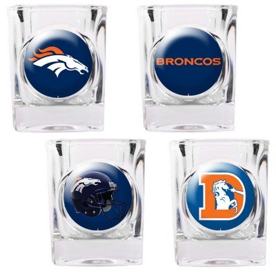 NFL Denver Broncos Four Piece Square Shot Glass Set (Individual Logos)