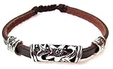 Brown Leather Zen Bracelet With Bali-style Silver Beads, Fits 6 to 9 Inch Wrists, Adjustable for Men, Women, Teens, Boys and Girls