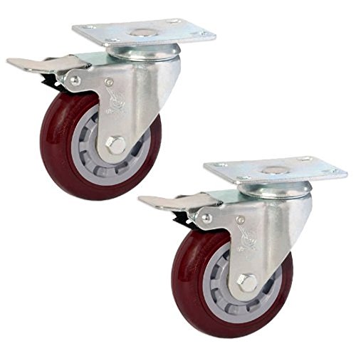Pair Ultra-Smooth 3 in. Polyurethane Swivel Casters with Double-Lock Brake - 200 LB -