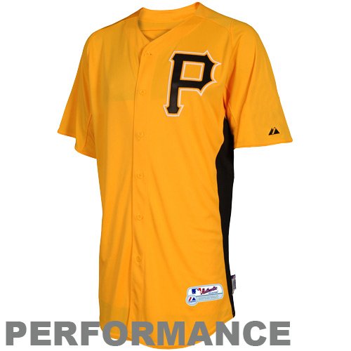 MLB Boys' Pittsburgh Pirates Short Sleeve Authentic Button Front Cool Base Batting Practice Jersey (Gold/Black, Medium)