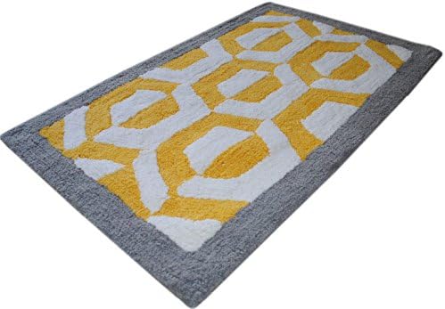 100% Cotton Hexacone Design Bath Rug Large Size 21" X 34" By Trendsetter Homez Bath Rugs Collections (yellow)