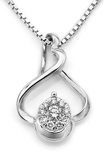18K/750 White Gold Leaf with Diamond Cluster \Pendant W/Silver Chain (0.13ct,G-H Color,SI1-SI2 Clarity)