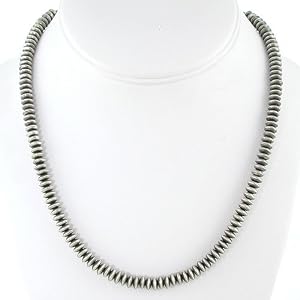 Southwestern Native American Handmade Bead or Navajo Pearl Sterling Silver Neckace, 18" Length, #7771