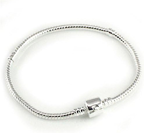 Bamoer Silver Plated Snake Chains Classic Bead Barrel Clasp Bracelet 6.3 Inches 16 CM Jewelry Accessories for Beads Charms