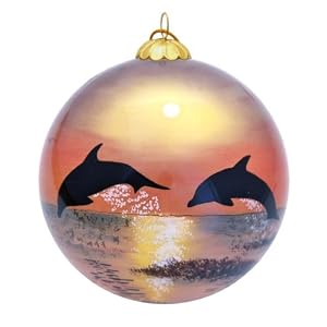 Hawaiian Dolphins and Sunset Christmas Ornament